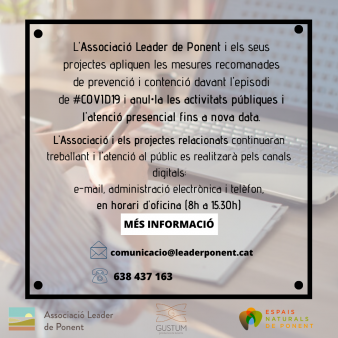 L’Associació Leader de Ponent i els seus projectes apliquen mesures de prevenció i contenció davant del #COVID19